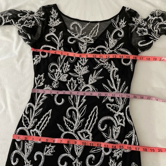 NEW‎ $348 JS COLLECTIONS [ 4 ] Beaded Midi Cocktail Dress in Black/White - Picture 3 of 12